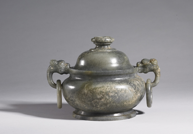 清 玉龍耳活環爐